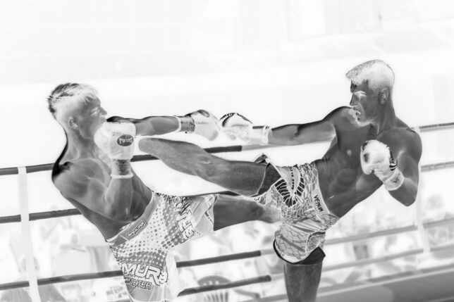 Kickboxing in black and white